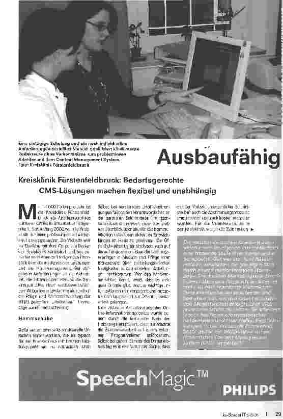 Vorschauseite 1: Ausbaufähig Kreisklinik Fürstenfeldbruck: Bedarfsgerechte CMS-Lösungen machen flexibel und unabhängig