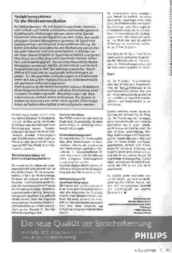 Vorschauseite 3: Ausbaufähig Kreisklinik Fürstenfeldbruck: Bedarfsgerechte CMS-Lösungen machen flexibel und unabhängig