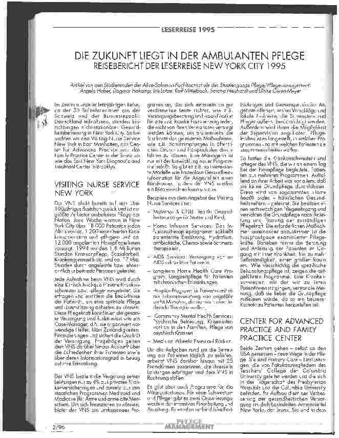 Vorschauseite 1: Die Zukunft liegt in der ambulante Pflege Reisebericht der Leserreise New York City 1995