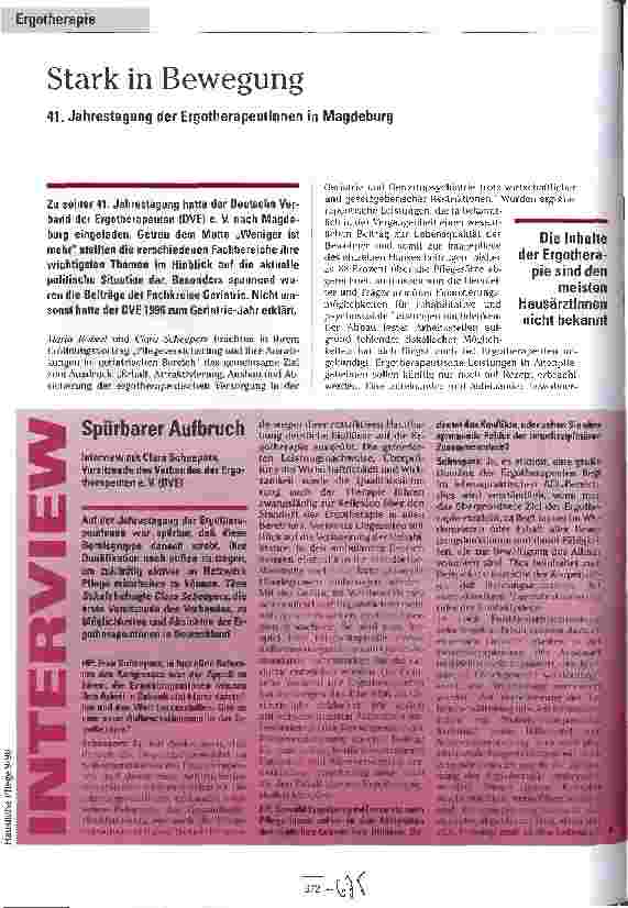 Vorschauseite 1: Stark in Bewegung 41.Jahrestag der ErgotherapeutInnen in Magdeburg
