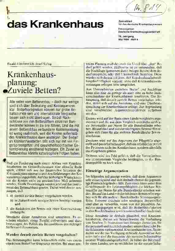 Vorschauseite 1: Krankenhausplanung: Zuviele Betten