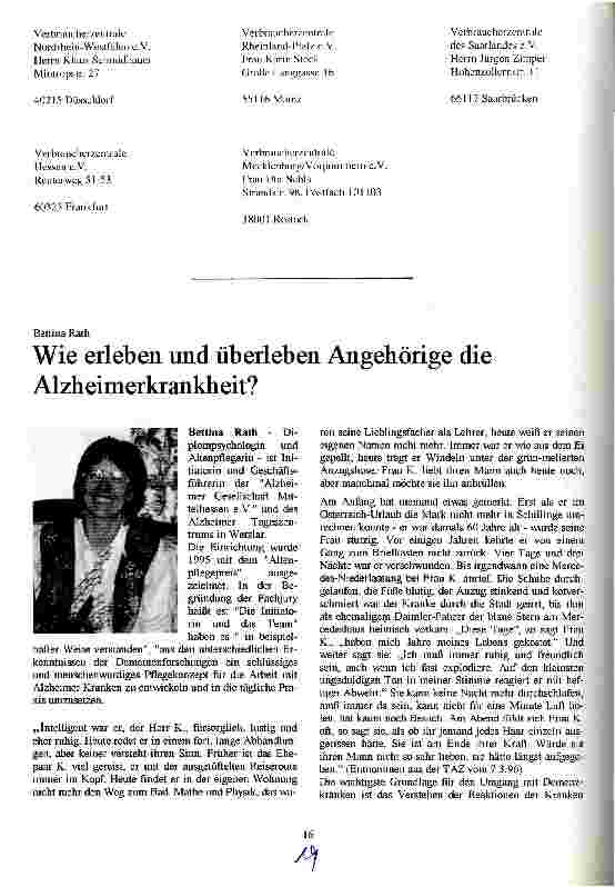 Vorschauseite 1: Wie erleben und überleben Angehörige die Alzheimerkrankheit?