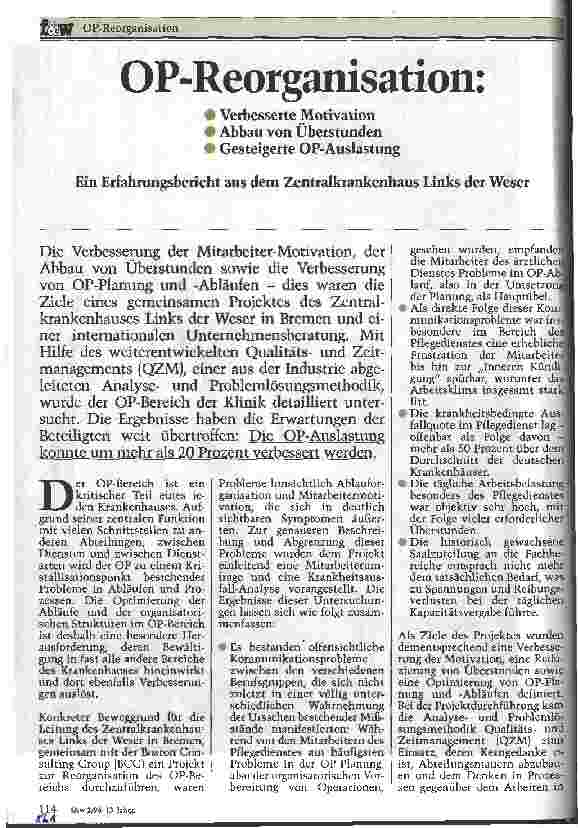 Vorschauseite 1: OP-Reorganisation: Verbesserte Motivation, Abbau von Überstunden, Gesteigerte OP-Auslastung