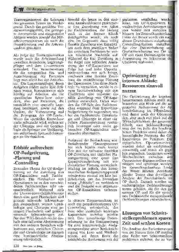 Vorschauseite 5: OP-Reorganisation: Verbesserte Motivation, Abbau von Überstunden, Gesteigerte OP-Auslastung