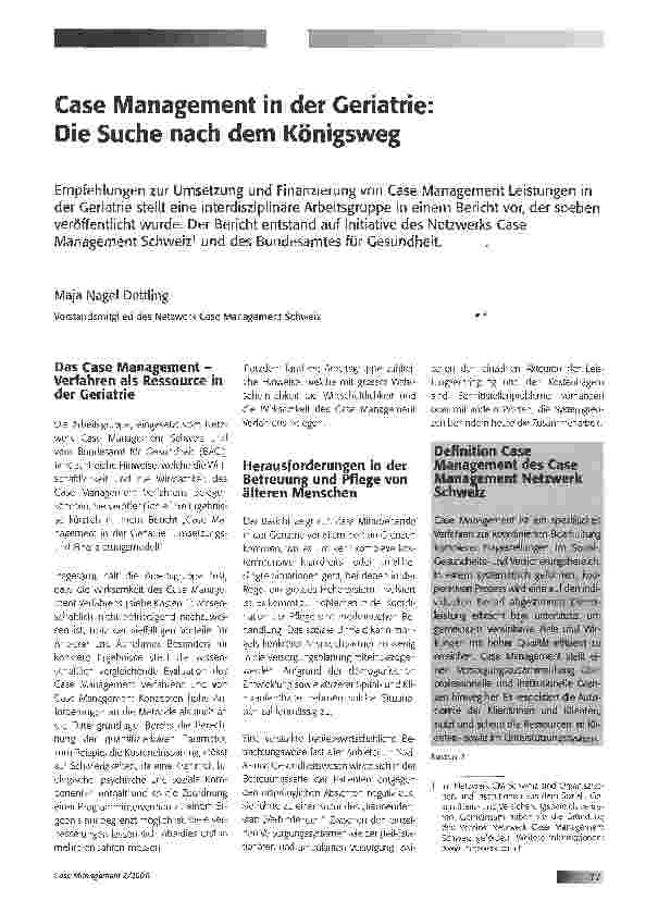 Vorschauseite 1: Gase Management in der Geriatrie: Die Suche nach dem Königsweg