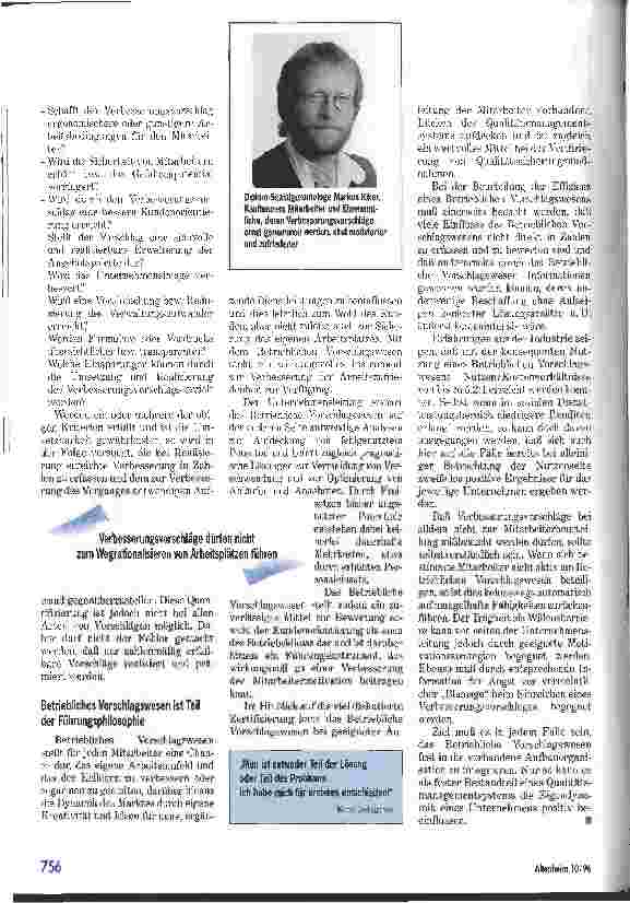 Vorschauseite 4: Querdenker erwünscht Betriebliches Vorschlagwesen als Beitrag zur Qualitätsentwicklung