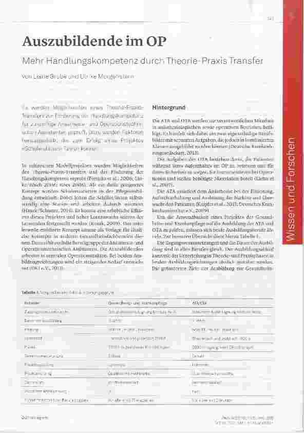 Vorschauseite 1: Auszubildende im OP Mehr Handiungskompetenz durch Theorie-Praxis Transfer