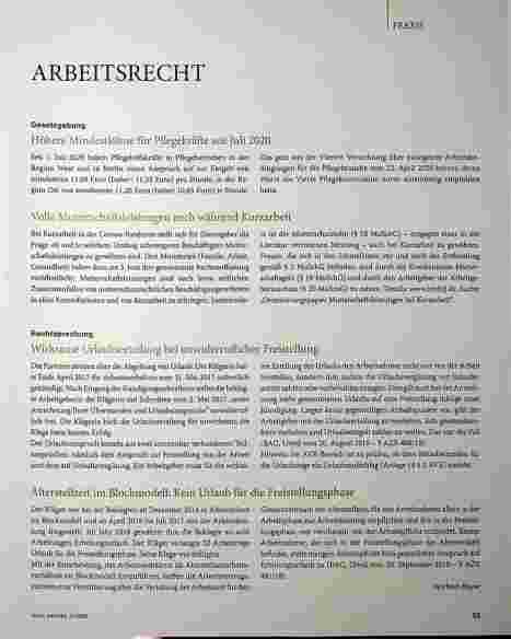 Vorschauseite 1: Gesetzgebung: Höhere Mindestlöhne für Pflegekräfte seit Juli 2020