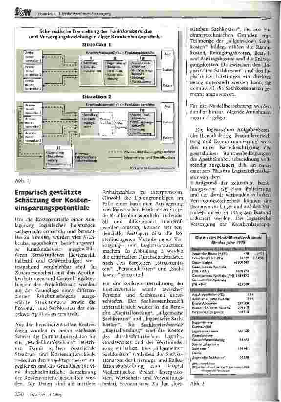 Vorschauseite 2: Neue Logistik für Arzneimittelversorgung Rationalisierungspotentiale und Funktionsanreicherung der Krankenhausapotheke