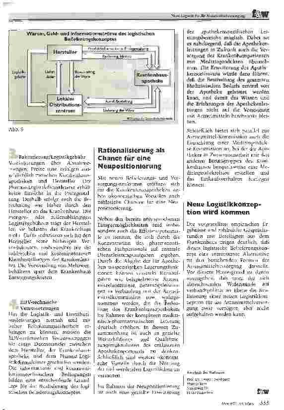 Vorschauseite 5: Neue Logistik für Arzneimittelversorgung Rationalisierungspotentiale und Funktionsanreicherung der Krankenhausapotheke