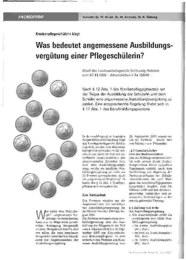 Vorschauseite 1: Was bedeutet angemessene Ausbildungsvergütung einer Pflegeschülerin?