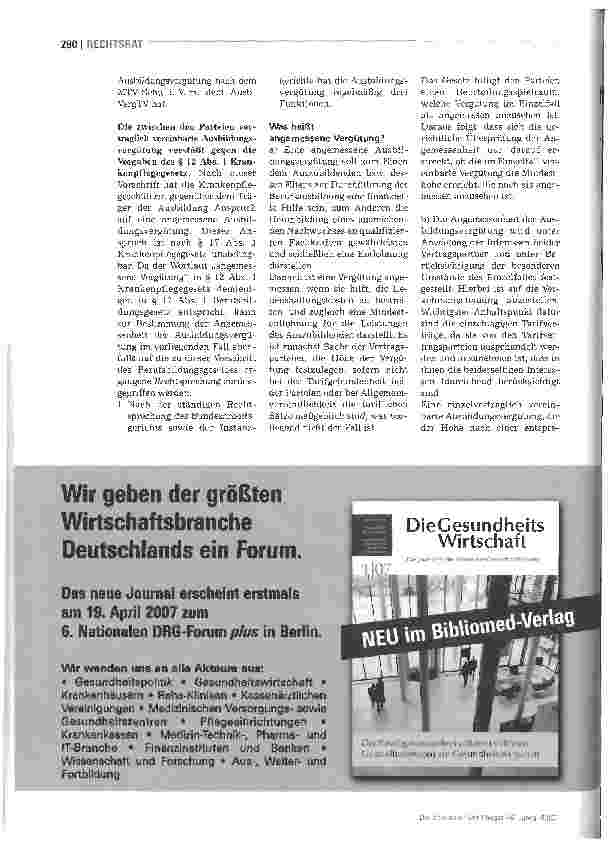 Vorschauseite 3: Was bedeutet angemessene Ausbildungsvergütung einer Pflegeschülerin?