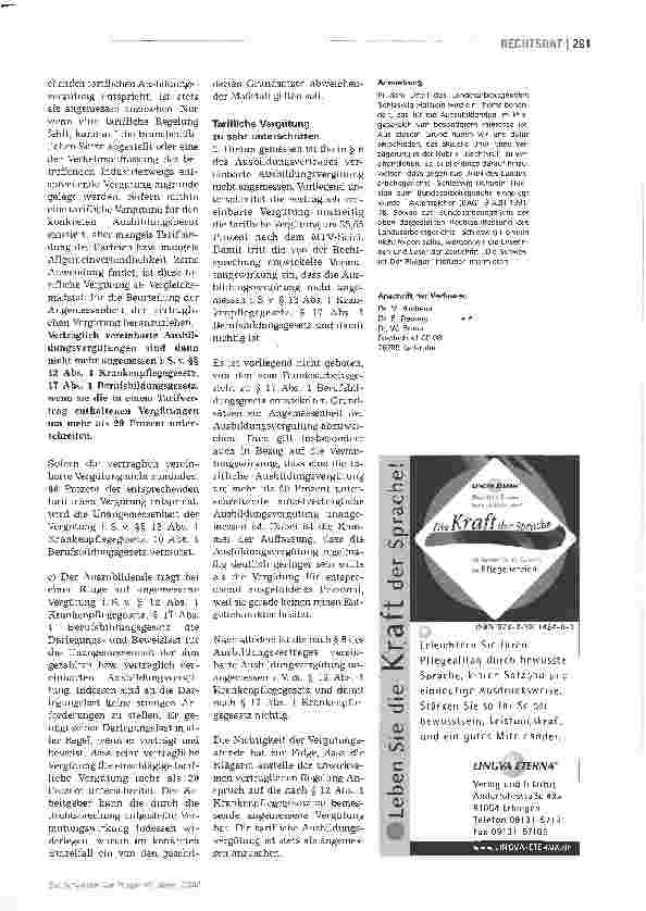 Vorschauseite 4: Was bedeutet angemessene Ausbildungsvergütung einer Pflegeschülerin?