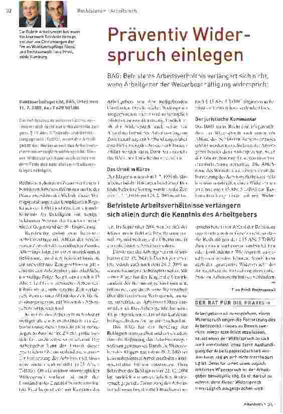 Vorschauseite 1: Präventiv Widerspruch einlegen