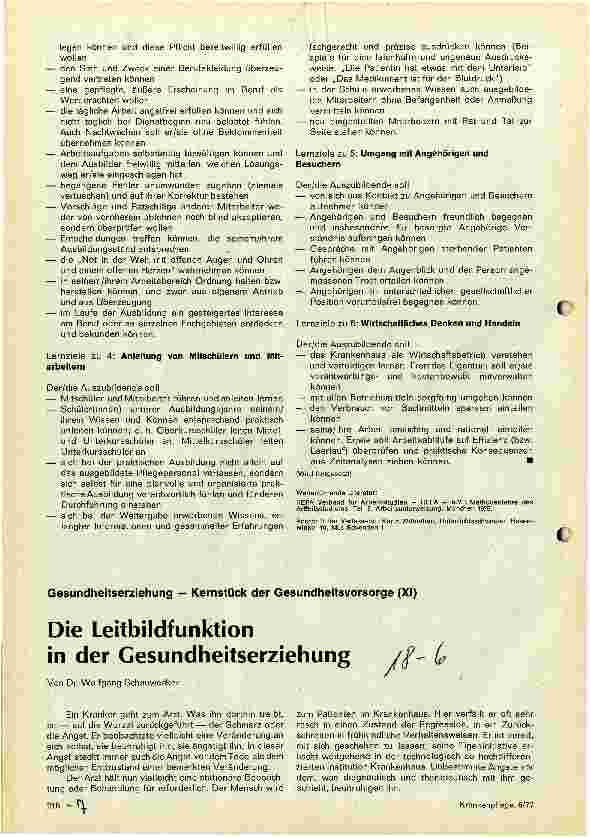 Vorschauseite 1: Die Leitbildfunktion in der Gesundheitserziehung Gesundheitserziehung - Kernstück der Gesundheitsvorsorge (XI)