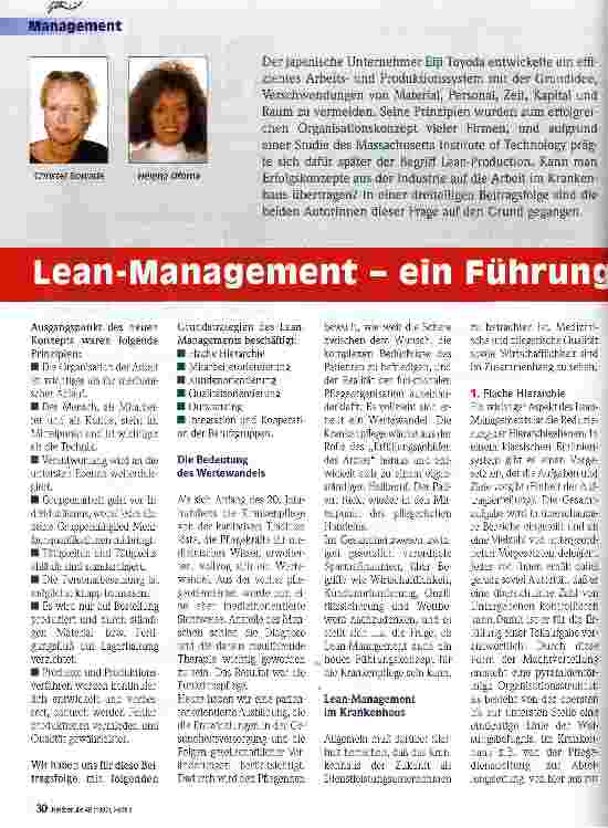 Vorschauseite 1: Lean-Management - ein Führungskonzept für die Krankenpflege? 1. Teil