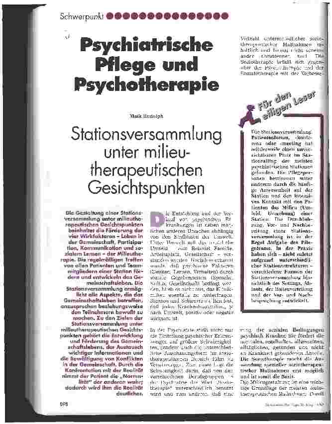Vorschauseite 1: Psychiatrische Pflege und Psychotherapie Stationsversammlung unter milieu-therapeutischen Gesichtspunkten