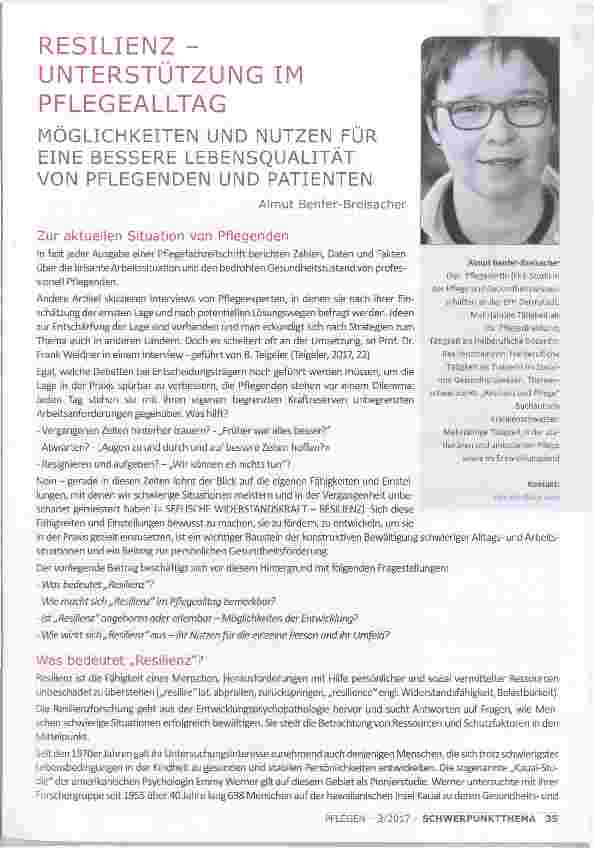 Vorschauseite 1: MÖGLICHKEITEN UND NUTZEN FÜR EINE BESSERE LEBENSQUALITÄT VON PFLEGENDEN UND PATIENTEN