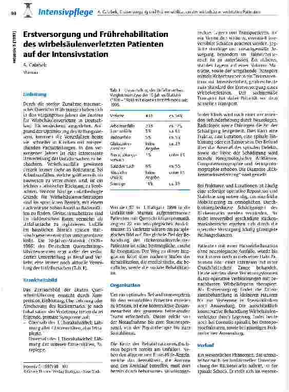 Vorschauseite 1: Erstversorgung und Frührehabilitation des wirbelsäulenverletzten Patienten auf der Intensivstation