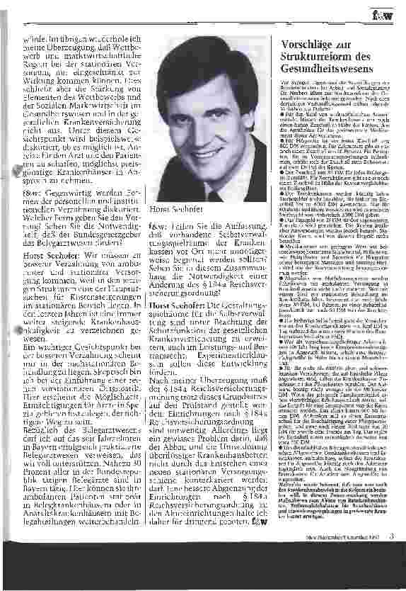 Vorschauseite 2: Strukturreform: Interview mit Horst Seehofer MdB und Vorsitzender des Arbeitskreises der CSU-Landesgruppe