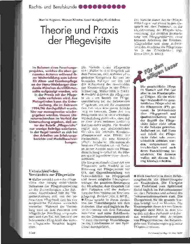 Vorschauseite 1: Theorie und Praxis der Pflegevisite