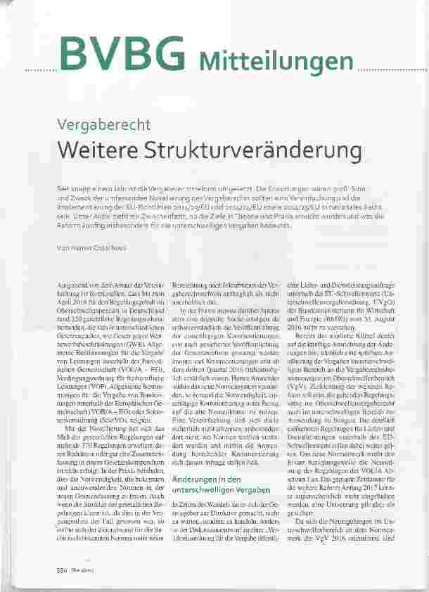 Vorschauseite 1: Vergaberecht Weitere Strukturveränderung