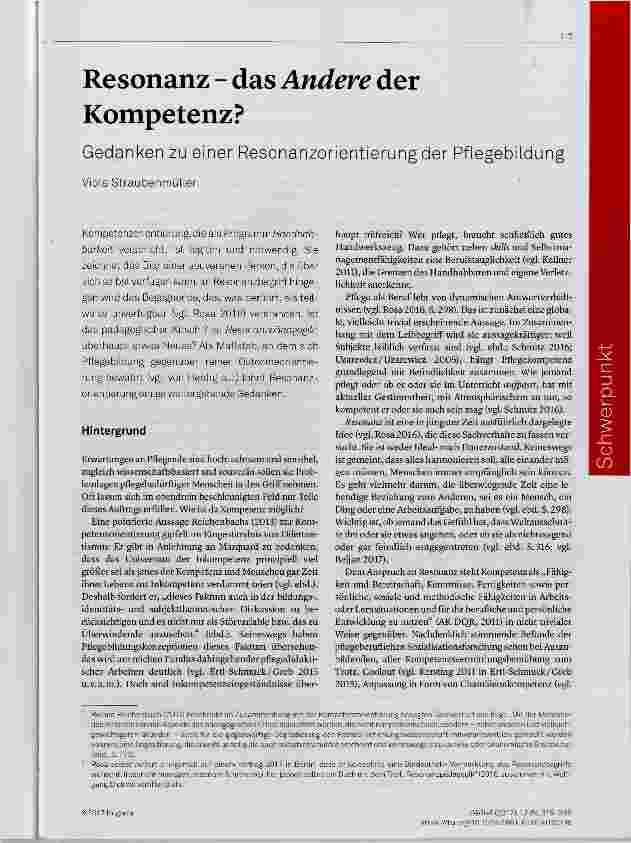 Vorschauseite 1: Resonanz das Andere der Kompetenz? Gedanken zu einer Resonanzorientierung der Pflegebildung