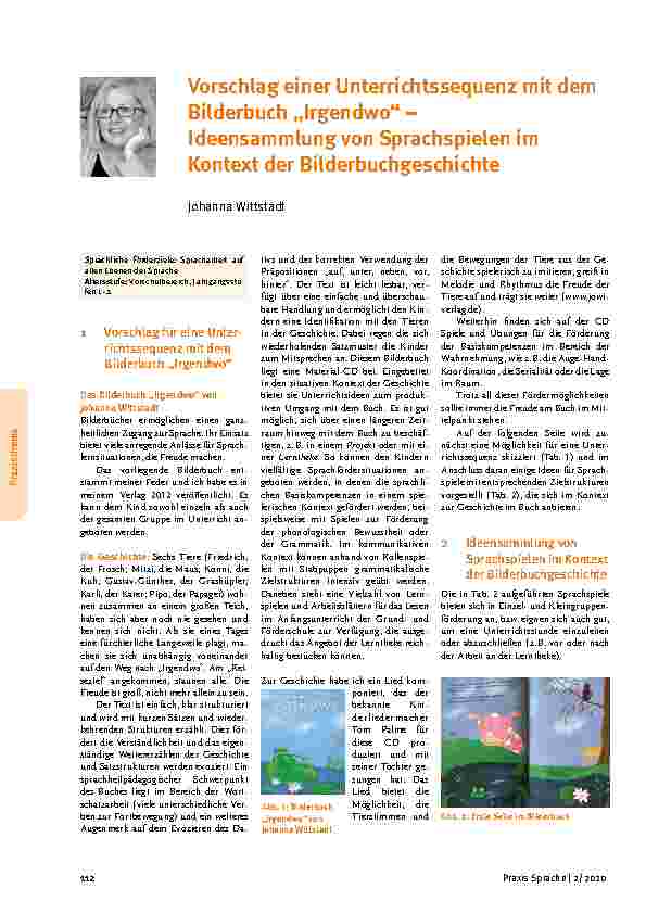 Vorschauseite 1: Vorschlag einer Unterrichtssequenz mit dem Bilderbuch „Irgendwo“ – Ideensammlung von Sprachspielen im Kontext der Bilderbuchgeschichte