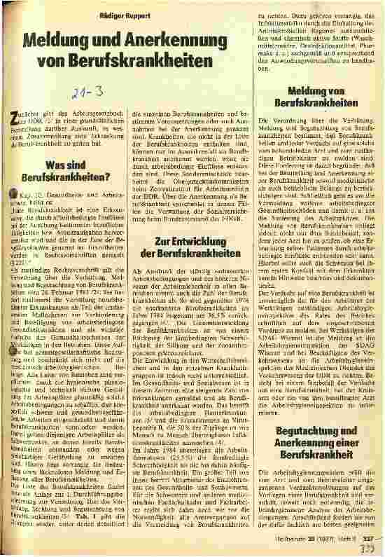 Vorschauseite 1: Meldung und Anerkennung von Berufskrankheiten