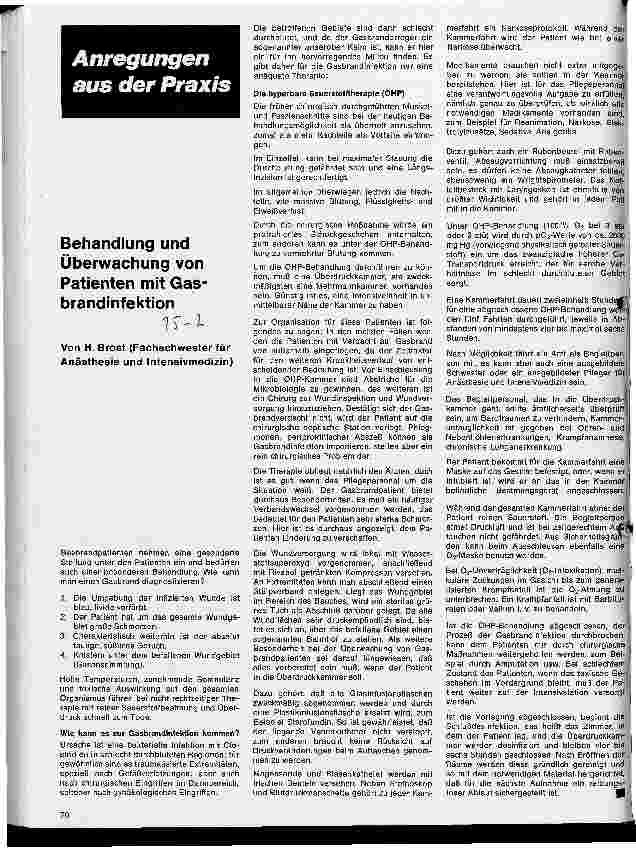 Vorschauseite 1: Behandlung und Überwachung von Patienten mit Gasbrandinfektion Anregungen aus der Praxis