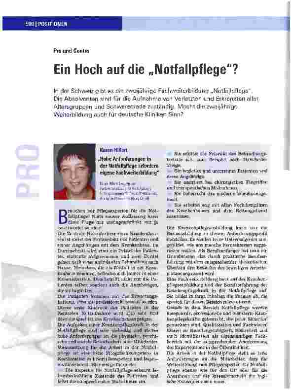 Vorschauseite 1: Pro und Contra - Ein Hoch auf die Notfallpflege?