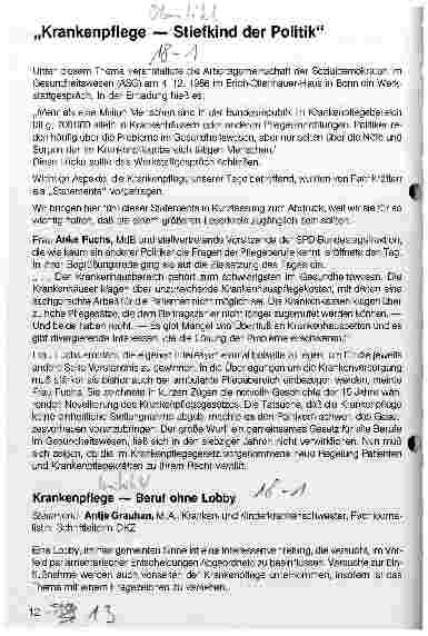 Vorschauseite 1: Krankenpflege - Stiefkind der Politik Krankenpflege - Beruf ohne Lobby