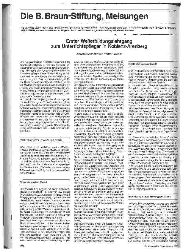 Vorschauseite 1: Erster Weiterbildungslehrgang zum Unterrichtspfleger in Koblenz-Arenberg