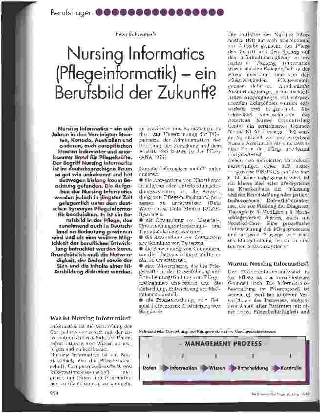 Vorschauseite 1: Nursing Informatics (Pflegeinformatik) - ein Berufsbild der Zukunft?