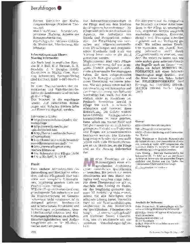 Vorschauseite 4: Nursing Informatics (Pflegeinformatik) - ein Berufsbild der Zukunft?