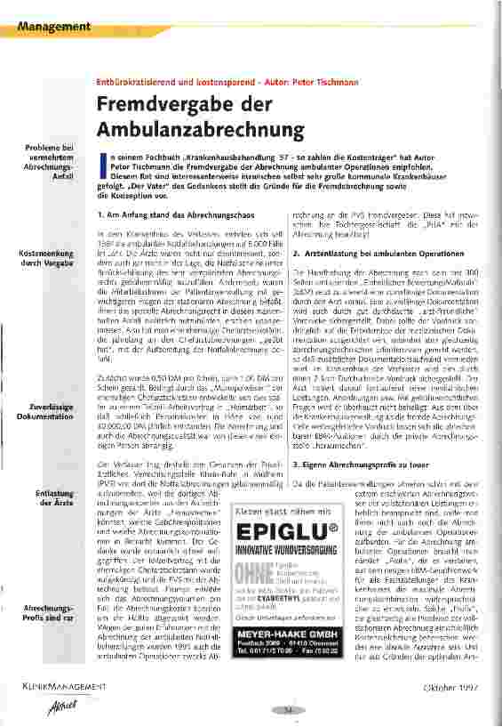 Vorschauseite 1: Fremdvergabe der Ambulanzabrechnung Entbürokratisierend und kostensparend