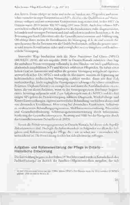Vorschauseite 6: Advanced Nursing Practice Erweiterte Roiien und Aufgaben der Pfiege in der Primarversorgung in Ontario/Kanada