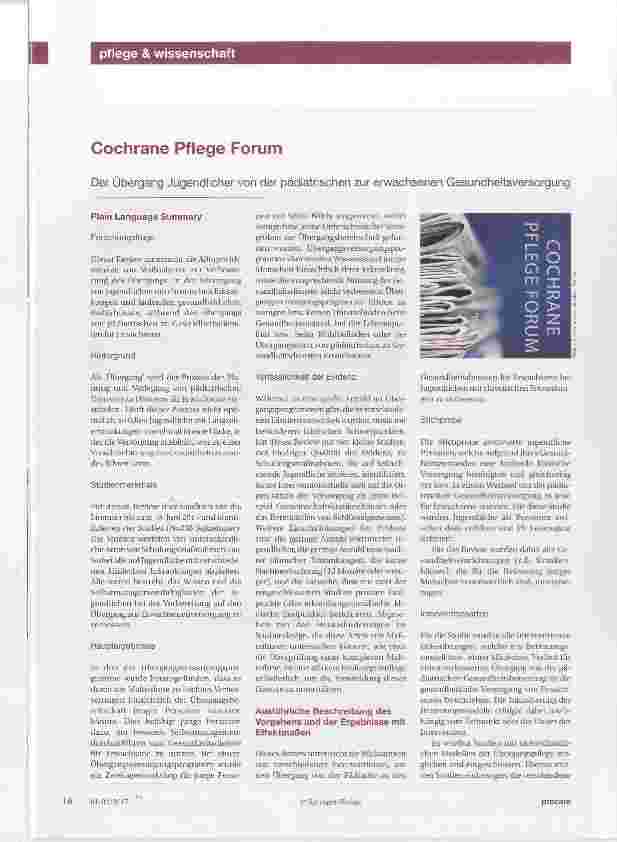Vorschauseite 1: Cochrane Pflege Forum Der Übergang Jugendlicher von der pädiatrischen zur erwachsenen Gesundheitsversorgung