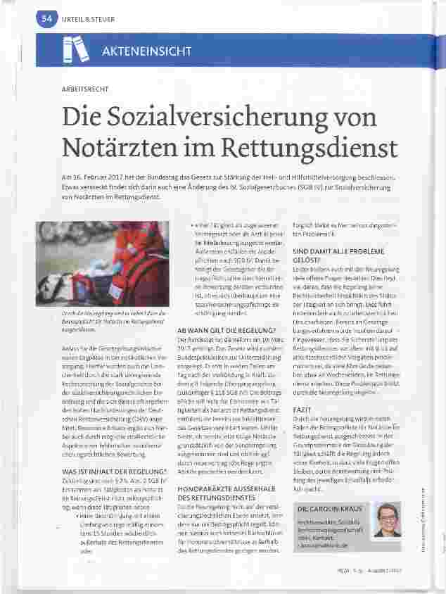 Vorschauseite 1: Die Sozialversicherung von Notärzten im Rettungsdienst