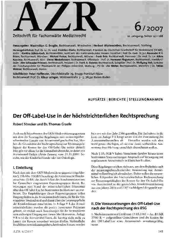 Vorschauseite 1: Der Off-Label-Use in der höchstrichterlichen Rechtsprechung