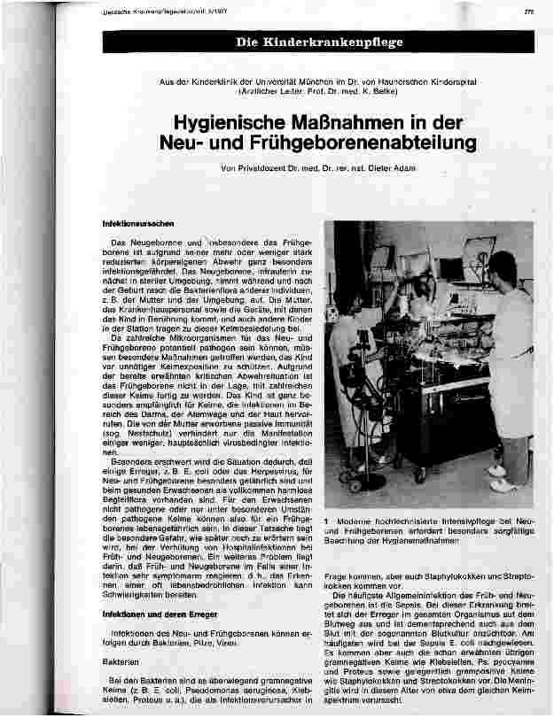 Vorschauseite 1: Hygienische Maßnahmen in der Neuund Frühgeborenenabteilung