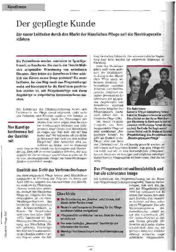 Vorschauseite 1: Der gepflegte Kunde Ein neuer Leitfaden durch den Markt der Häuslichen Pflege soll die Nachfrageseite stärken