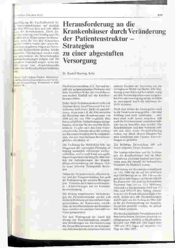 Vorschauseite 1: Herausforderung an die Krankenhäuser durch Veränderung der Patientenstruktur - Strategien zu einer abgestuften Versorgung