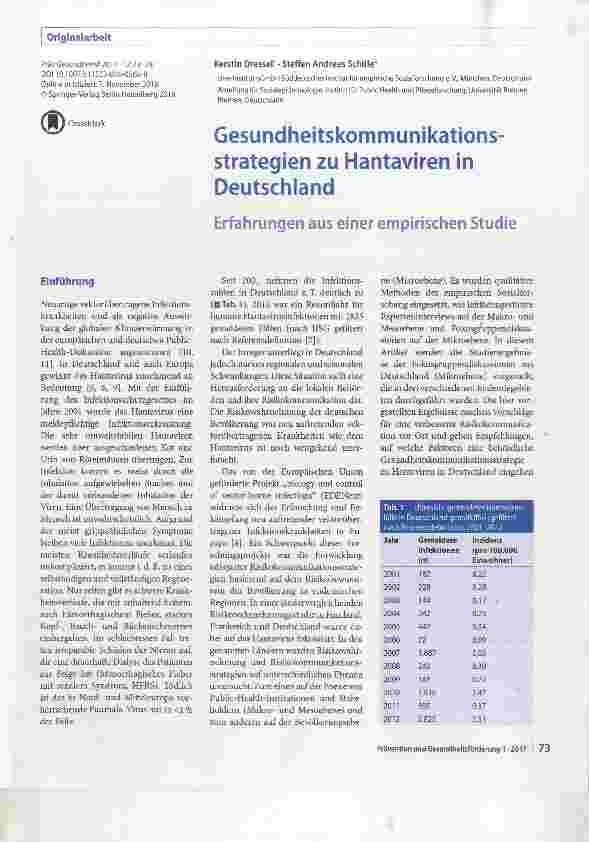 Vorschauseite 1: Gesundheitskommunikations-strategien zu Hantaviren in Deutschland
