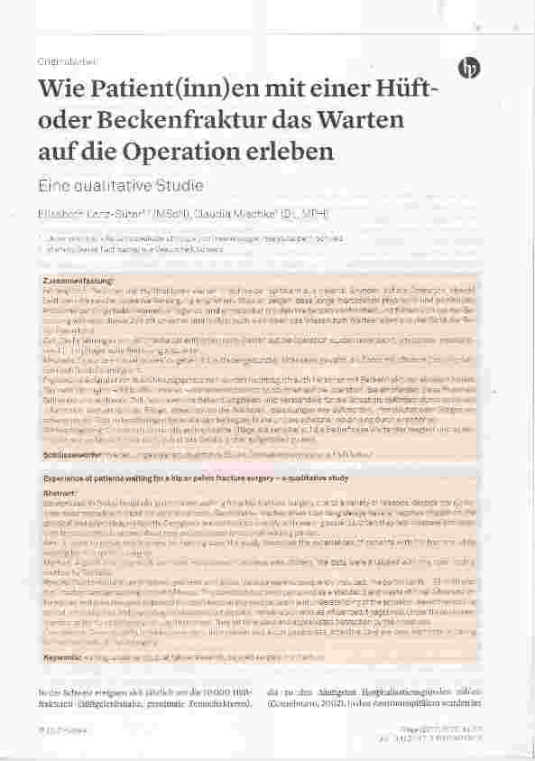 Vorschauseite 1: Wie Patient(inn)en mit einer Hüft oder Beckenfraktur das Warten auf die Operation erleben