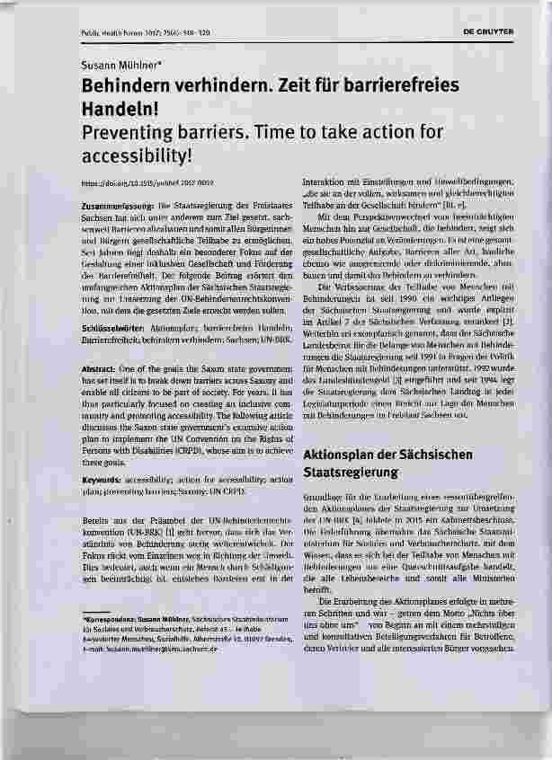 Vorschauseite 1: Behindern verhindern. Zeit für barrierefreies Handeln!
