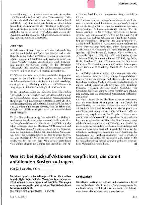 Vorschauseite 1: Wer ist bei Rückruf-Aktionen verpflichtet, die damit anfallenden Kosten zu tragen
