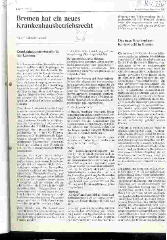 Vorschauseite 1: Bremen hat ein neues Krankenhausbetriebsrecht