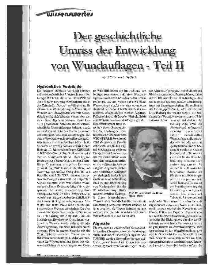 Vorschauseite 1: Der geschichtliche Umriss der Entwicklung von Wundauflagen - Teil II