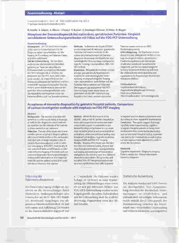 Vorschauseite 3: Akzeptanz der Demenzdiagnostik bei stationären, geriatrischen Patienten